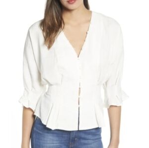 Anthropologie Moon River women's white cinch waist top size M